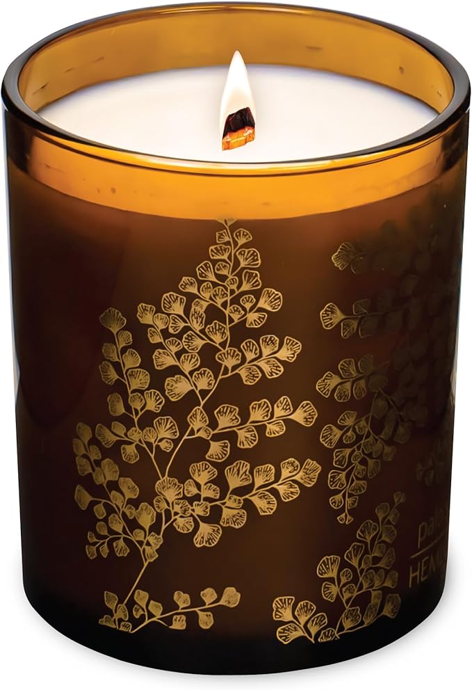 Hemlock Park Amber Gold Leaf Glass Wood Wick Candle Handcrafted with Natural Coconut Wax (Standard 7.2 oz, Palo Santo)