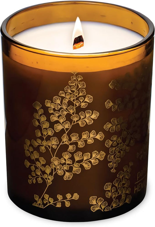Hemlock Park Amber Gold Leaf Glass Wood Wick Candle Handcrafted with Natural Coconut Wax (Standard 7.2 oz, Palo Santo)