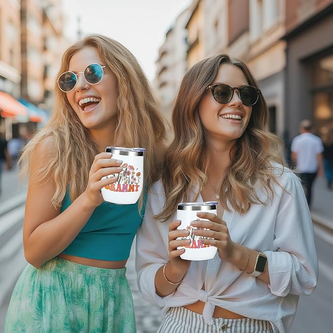 Grammy Grandma Birthday Gifts Wine Tumbler 12 oz Insulated Wine Glass Cup with Lid Straw Vacuum Insulated Travel Cup, Grandma Gifts from Granddaughter for Women Grandmother Christmas Mothers Day