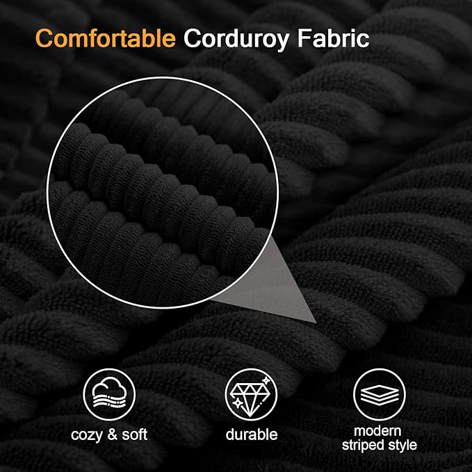 COMAX Convertible Sofa Bed Queen, Corduroy Folding Floor Couch Pull Out Couch Bed Futon Sleeper with Pillows, Fold Out Boneless Sofa Comfy Lounge Mattress Loveseat for Living Room Bedroom, Black