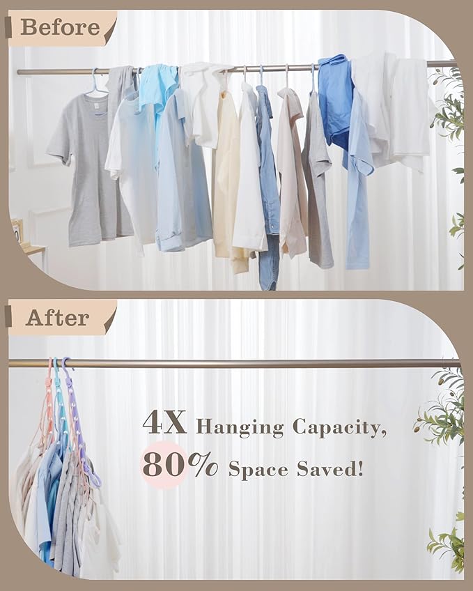 Space Saving Hangers for 48 Clothes, Reinforced Collapsible Hangers with 360° Swivel Hook, Hanger Hooks Space Saver for Closet Organizers and Storage, Dorm Room Essentials, Fully Assembled, Black