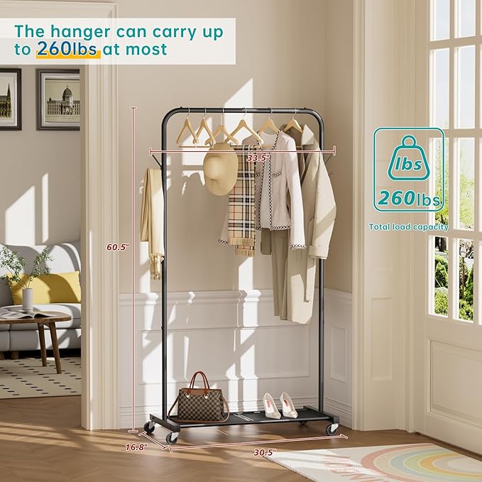 SINGAYE Clothes Rack Garment Coat ：Drying Clothing Racks Metal Freestanding for Hanging Clothes Portable Closet for Laundry Bedroom Black