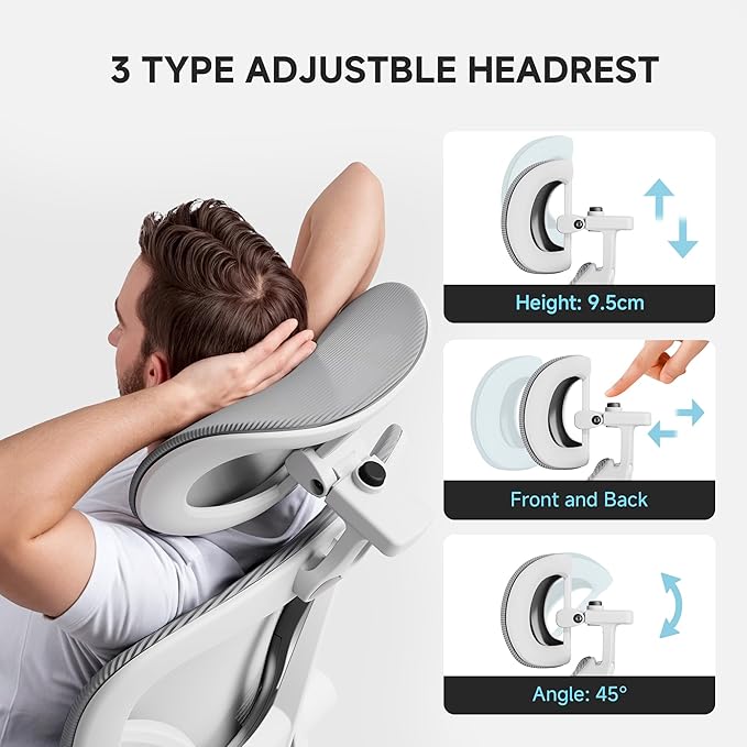 Ergonomic Office Chair with Adjustable Lumbar Support & Headrest, 330 LBS High Back Mesh Chair with Flip-up Armrests for Long Hours, Home Office Desk Chair, White and Gray