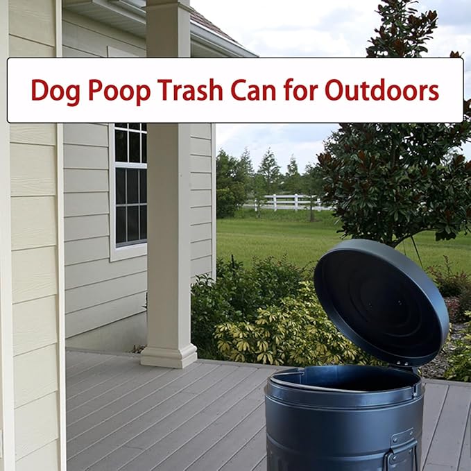 Dog Poop Trash Can with Lid for Outdoors，12-Liter Trash Can with 180PCS Black Plastic Bags, Pet Waste Container，Black-Y+180BK