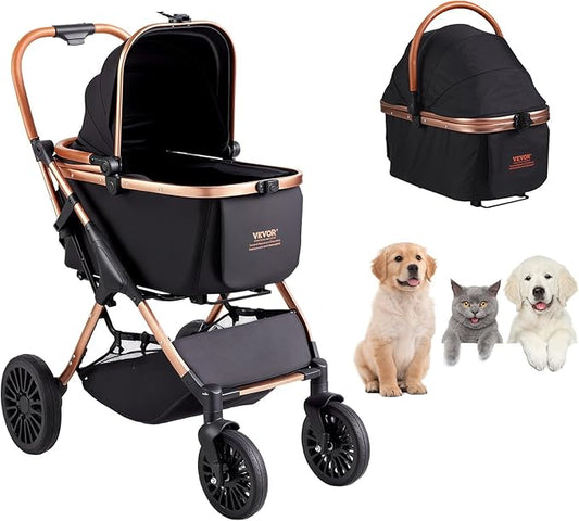 VEVOR Large Pet Stroller for Medium Large Dogs and Cats, Up to 66lbs, Detachable Carrier and Storage Basket