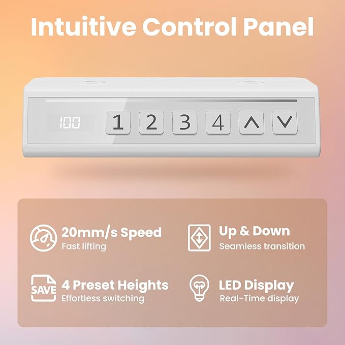 HUANUO 43 x 24 inch Electric Standing Desk Adjustable Height, 4 Memory Height Settings, Sit Stand Up Desk for Home Office & Computer Workstation, White