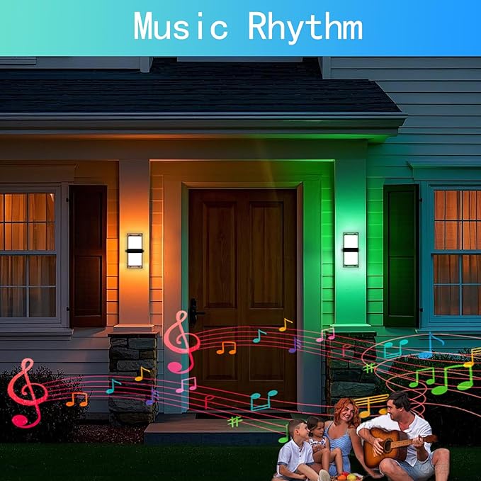 RGBCWW Color Changing LED Outdoor Wall Lights,14in 22W Smart Exterior Wall Sconces, IP65 Waterproof Outdoor Porch Lights,Tuya App Control for Front Door,Garage & Yards