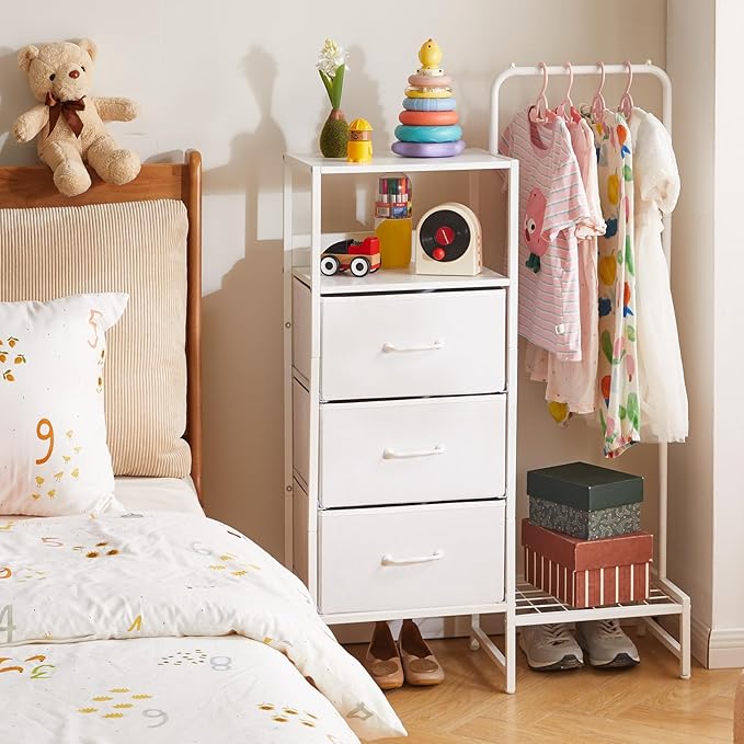 Clothes Rack, Garment Rack with Shelves and Hanging Rod, 3 Drawers, Reversible Coat Hanger, White YD-TM081W1