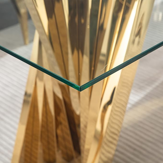 HomVent 70.08" Rectangular Clear Tempered Glass Dining Table,Stylish Design with Golden Stainless Steel Legs, Dining Table for Dining Room
