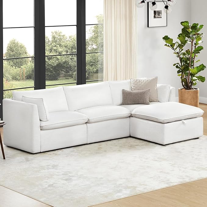 CHITA Luxury Oversized 114" L-Shaped Sectional Sofa Couch, Premium Down Filled Cloud Modular Sectional with Storage Ottoman, FSC Certified, Cream