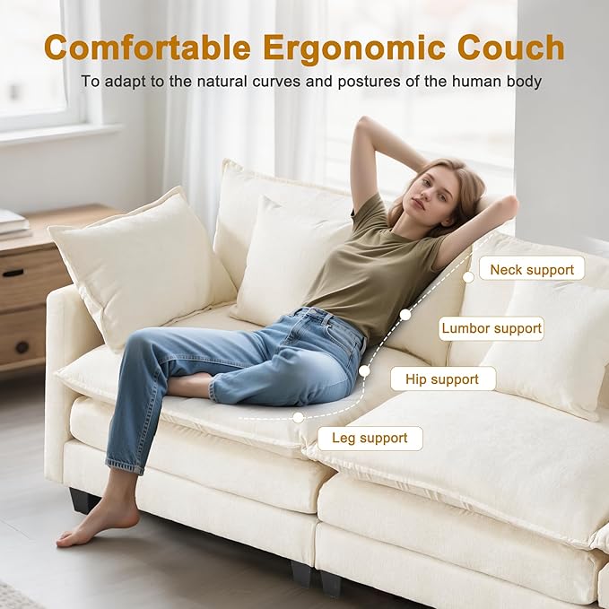 77" Cloud Sofa Loveseat & Couch｜Small 2-Seater Chenille Sectional Sofa with 29.1" Deep Seat｜FSC Certified Solid Wood & Metal Frame｜Easy Assembly & 1YR Guarantee｜ for Apartment Living Room Bedroom