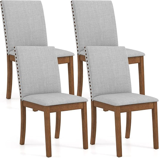 Giantex Upholstered Dining Chairs Set of 4, Kitchen Chair w/Nailhead Trim, Rubber Wood Legs, Padded Seat, Mid Century Armless Side Chair, Comfy Accent Parson Chairs for Restaurant, Living Room