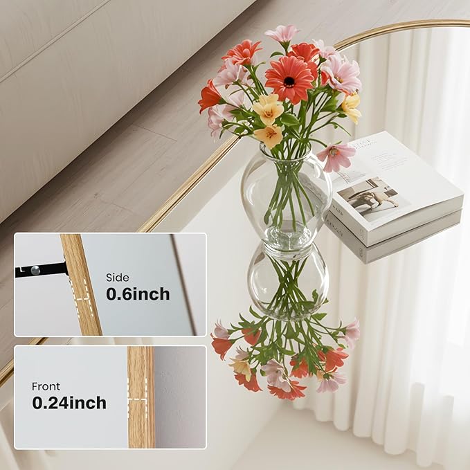 Arched 26x71 Inch Full Length Mirrors Aluminium Frame in Classic Natural Wood Looking Free Standing Floor Mirror Full Body Wall Mounted for Bedroom Living Room and Hallway