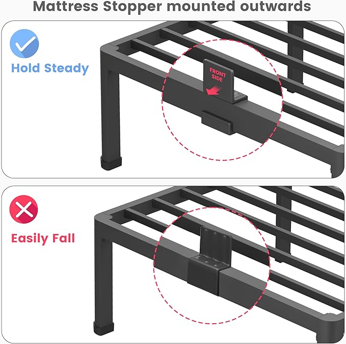 18 Inch Twin XL Size Metal Platform Bed Frame with Round Corners, Storage Space Under High Bed Frame-Heavy Duty Steel Slats Support, Noise Free - Easy Assembly - No Box Spring Needed