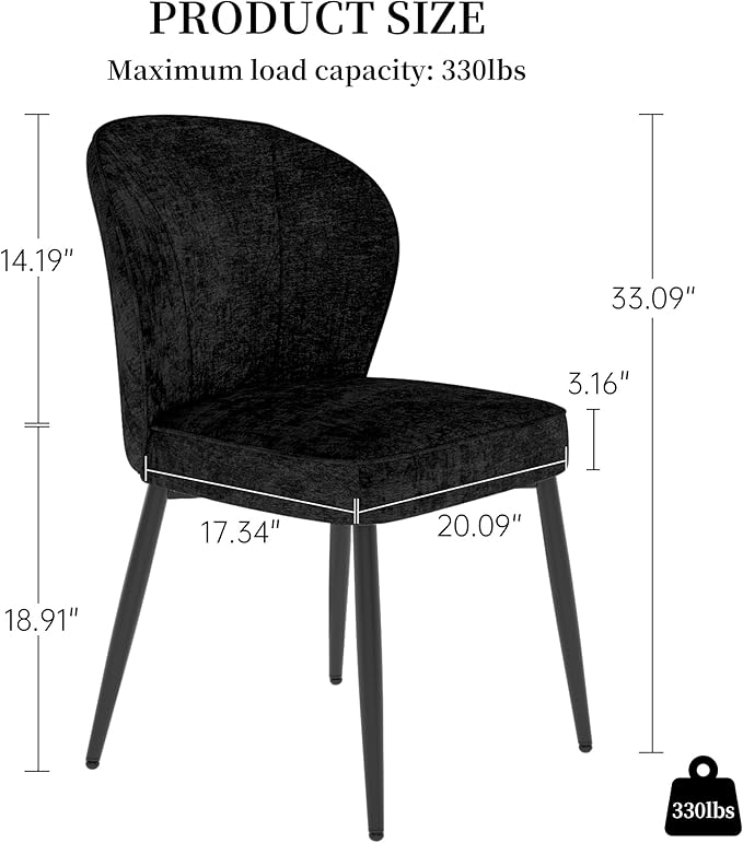 Dining Chairs Set of 4, Modern Fabric Dining Room Chairs with Curved Backrest Well-Padded Seat, Upholstered Kitchen Chairs for Living Dining Room, Black