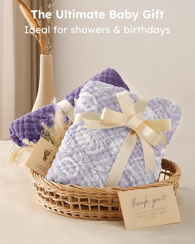 Yoofoss Hooded Baby Towels for Newborn 2 Pack 100% Muslin Organic Cotton Baby Bath Towel with Hood for Babies, Infant, Toddler and Kids, Large 32x32Inch, Soft and Absorbent Newborn Essential