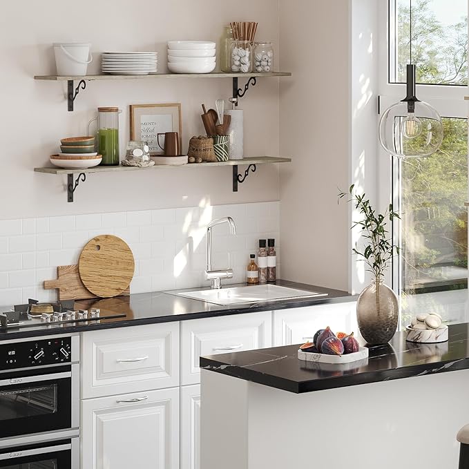 DINZI LVJ Long Wall Shelves, 55.1" Large Floating Shelves Set of 2, Farmhouse Display Shelf Wall Mounted with Heavy Duty Brackets, Easy Assembly for Kitchen, Bathroom, Bedroom, Balcony, Gray Wash