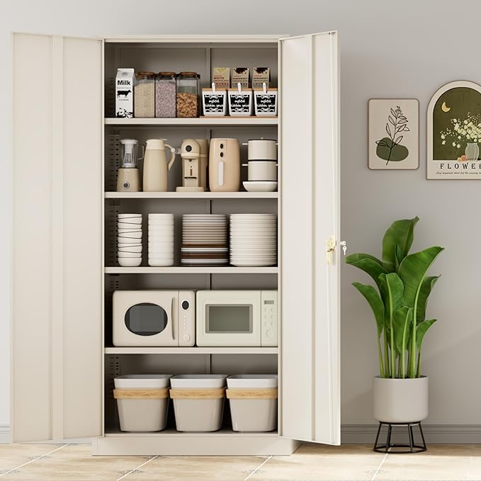 INTERGREAT Metal Storage Cabinet,72" Tall Steel File Cabinets with Locking Doors and Adjustable Shelves,Steel Storage Cabinet for Office,Home,Garage,Gym,School(Grey