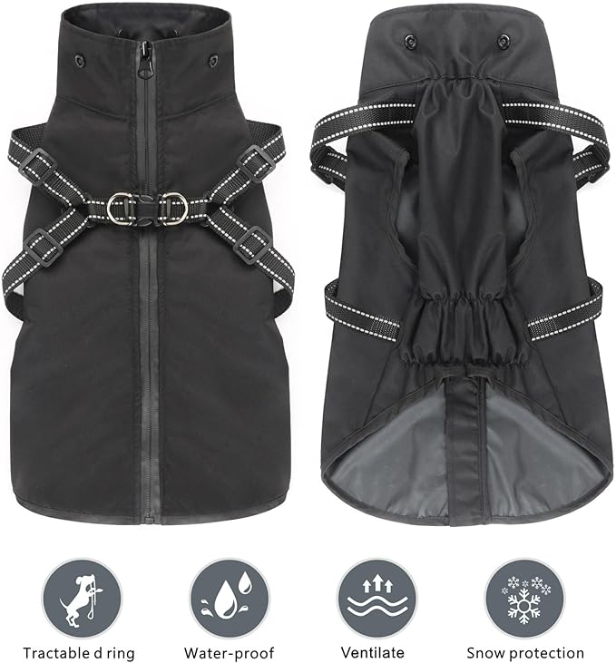 Mosucoirl Dog Raincoat Waterproof Dog Hoodie Reflective Dog Raincoat Hooded Adjustable Rain Jacket for Small Medium Large Dogs Puppies (Black, M)