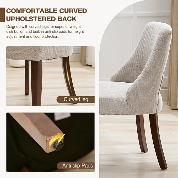 UVV Wooden Dining Chairs Set of 2, Mid Century Modern Upholstered Dining Room Chair Kitchen Chairs, Chenille Dinner Chair with Solid Wood Legs for Kitchen Dining Room, Light Grey-Chenille