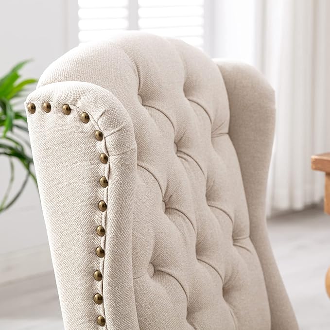 DUOMAY Modern Tufted Dining Chairs Set of 4, Linen Upholstered Dining Room Chairs Armless Guest Side Chair for Kitchen Dining Room, Wingback Accent Chairs with Solid Wood, Beige