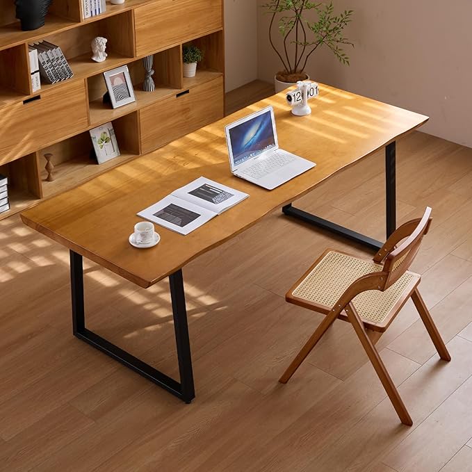 Modern Solid Wood Executive Desk – Spacious and Minimalist Home Office Workstation Perfect for Writing and Professional Use (Light Brown, 47in)