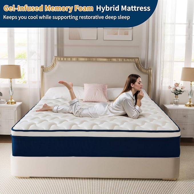 14 Inch King Mattress in a Box - Hybrid Gel Memory Foam & Pocket Springs for Back Pain Relief, Plush Support, Fiberglass-Free, CertiPUR-US Certified, 120-Night Sleep Trial, 80x76 Inches