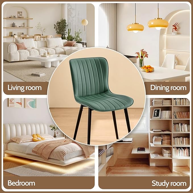 Modern Dining Chairs Set, Heavy Duty Upholstered Side Chairs with Faux Leather, Comfortable Cushions & Durable Metal Legs with Adjustable Feet, Perfect for Kitchen, Dining Room (Green, Set of 4)