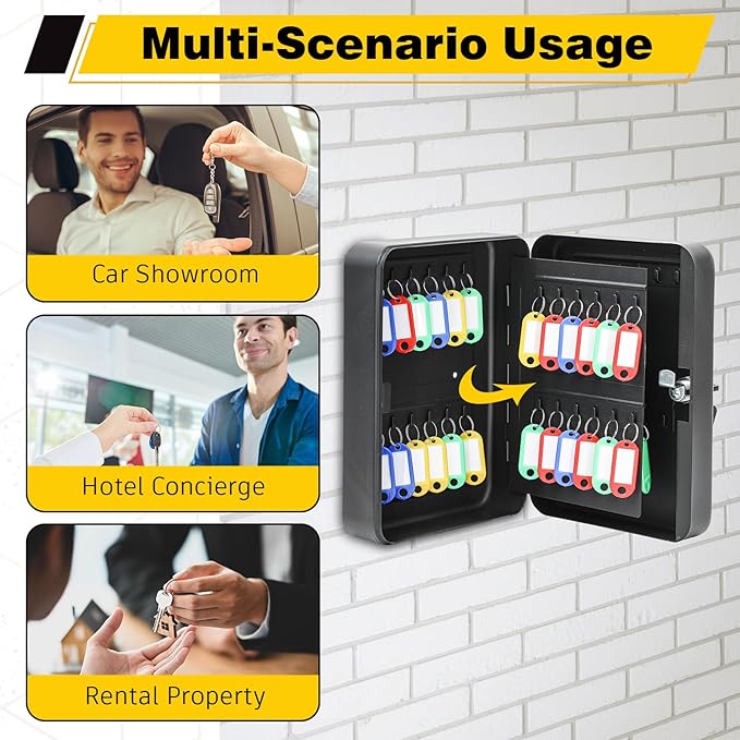 Ripeng 48-Keys Key Lock Box Wall Mount Steel Cabinet Security Holder with Tags and Hooks Key Organizer Wall Safe Storage for Car Office Hotel House Rental Business, Black