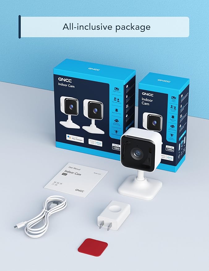 GNCC Indoor Security Camera Dog Camera 1080P Motion Detection, Cameras for Home Security with 2-Way Audio Siren, Night Vision, Cloud & SD Card Storage, Works w/Alexa & Google Home, 2.4G WiFi(only), C2