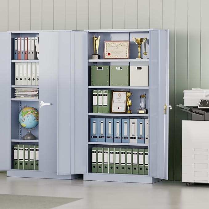 INTERGREAT Metal Storage Cabinet,72" Steel Lockable File Cabinet with Locking Doors and Adjustable Shelves,Locking Tool Cabinets for Office,Home,Garage,Gym,School (Cement Grey)