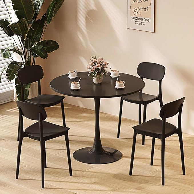 TulipTable for 2-4 Persons Modern Round Dining Room Table, 31.5" Mid-Century Modern Black Small Kitchen Table with MDF Wooden Top, Leisure Coffee Table for Living Room, Dining Room, Office