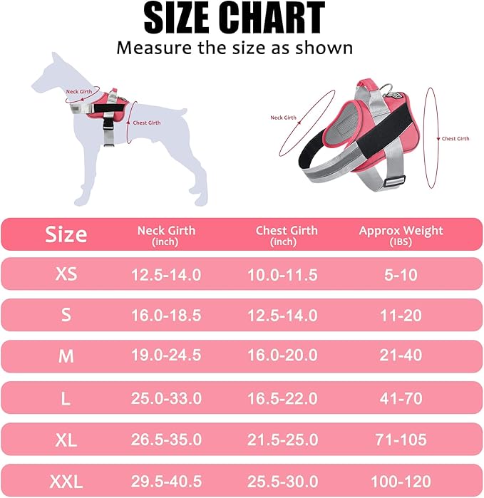 Bolux Dog Harness, No-Pull Reflective Dog Vest, Breathable Adjustable Pet Harness with Handle for Outdoor Walking - No More Pulling, Tugging or Choking (Pink, S)