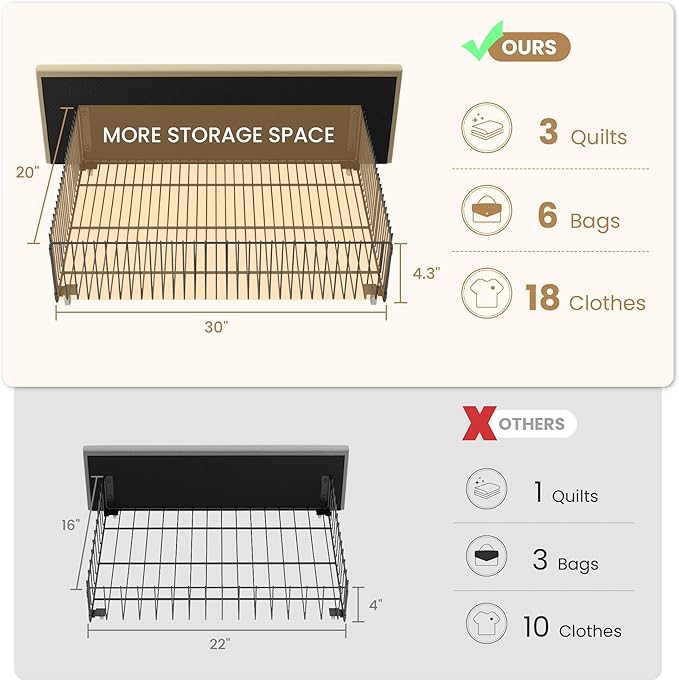SHA CERLIN King Size Platform Bed Frame with Vertical Channel Tufted Wingback Headboard & 2 Storage Drawers/2-Tier Shelves with LED Lights & Charging Station/Noise-Free/No Box Spring Needed/Beige