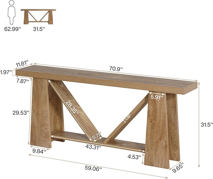 Tribesigns 70.9-Inch Extra Long Console Table, Farmhouse Entryway Table with Storage, Narrow Wooden Couch Table Behind Sofa for Living Room, Entrance, Hallway