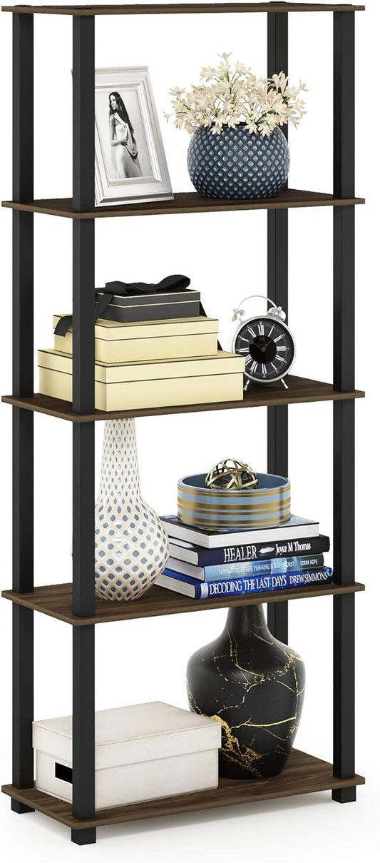 Furinno Turn-N-Tube 5-Tier Multipurpose Shelf / Display Rack / Storage Shelf / Bookshelf, Square Tubes, Columbia Walnut/Black