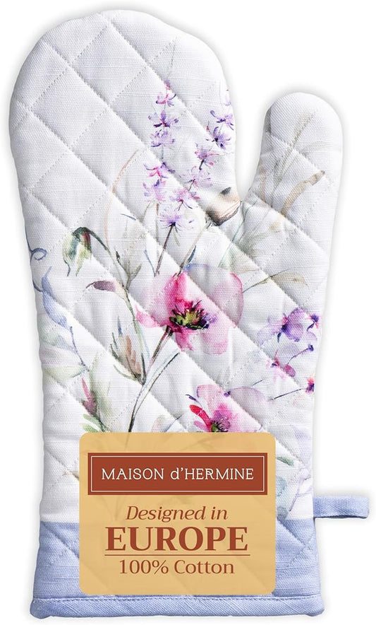 Maison d' Hermine Oven Gloves 100% Cotton Oven Mitt 7" x 13" with Loop Heat Resistant, BBQ, Cooking Gloves, Baking, Grilling, Kitchen, Handling Hot Pans Spring/Summer (Pack of 1, Summer Floral)