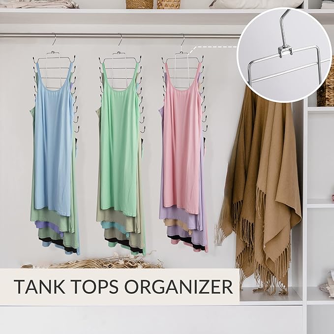 ZEDODIER 2 Pack Tank Top Hanger Space Saving, Bra Hangers for Closet Organizer, Hanging Bra Organizer Tank Tops Holder with 16 Hooks, Metal Closet Organizers and Storage Small Space Solutions, Silver