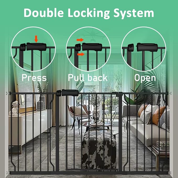 ALLAIBB Extra Wide Pressure Mounted Baby Gate Walk Through Child Kids Safety Toddler Tension White Long Large Pet Dog Gates with Extension for doorways Kitchen (33.86-38.58"/86-98cm, Black)