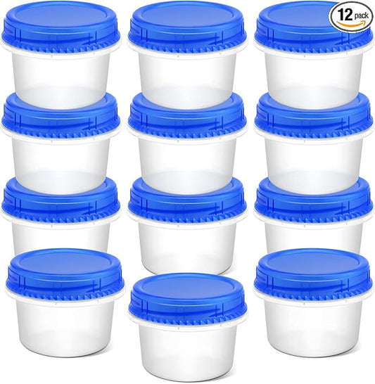 12 Pack Freezer Containers with Screw On Lids, 6 Oz Stackable Reusable Plastic Storage Container, Airtight Plastic Food Storage Containers with Twist Top Lids for Food Soup Jello Sauce