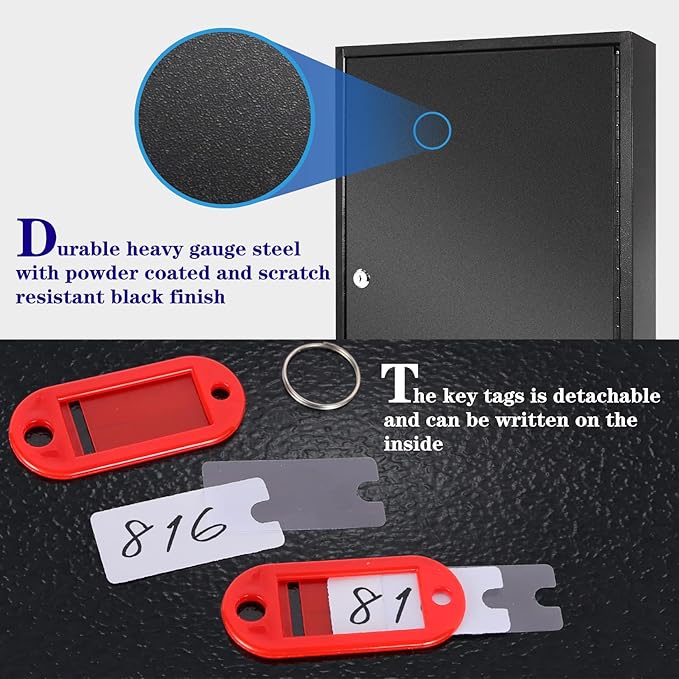 ORIENTOOLS Key Box 100 Position Steel Key Safe Cabinet, Wall Mount Key Holder Lock Box with Key Tags, Key Organizer Ideal for Home, Hotels, Valets and Office Key Storage, Black
