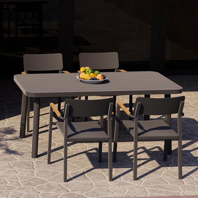 Outdoor Dining Table for 4 Person 62" Rectangle Aluminum Table Patio Furniture for Garden, Lawn, Patio, Grey