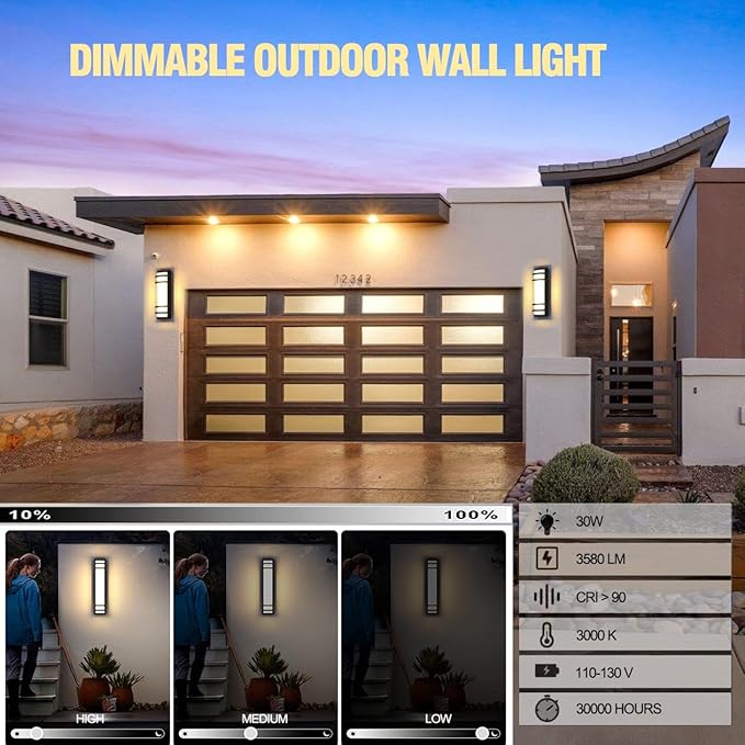 Sytmhoe 16inch LED Square Outdoor Wall Lights 30W 3000K 10%-100% Dimmable Exterior Wall Light Aluminum Body Waterproof IP65 led Porch Light for House Patio Garage Garden