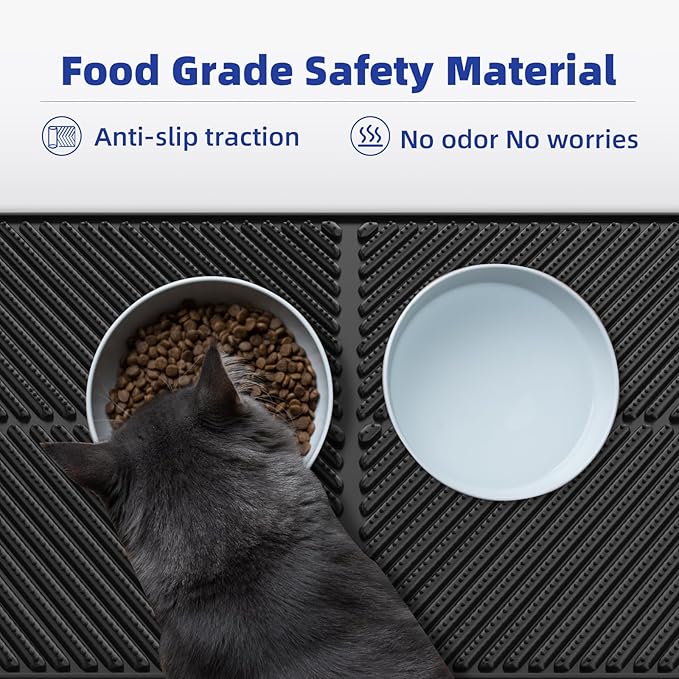 Cat Litter Mat Large, Waterproof Urine Proof Silicone Kitty Litter Mat, Easy Clean Cat Litter Box Mat, Washable Litter Trapping Mat, Scatter Control, Less Waste(Black, 31''X23'')