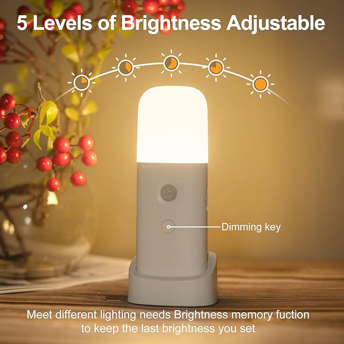 Motion Sensor Night Lights Indoor, Rechargeable Night Light Battery Powered, Portable Nightlight with Adjustable Brightness Activated Table Lamp for Kids, Adults(Warm Light, 4 Pack)
