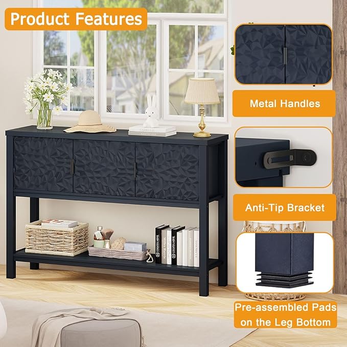 FATORRI Console Table for Entryway, Modern Sofa Table with Storage, Entry Tables with Shelf for Living Room Hallway (47.24 Inch Wide, Navy Blue)