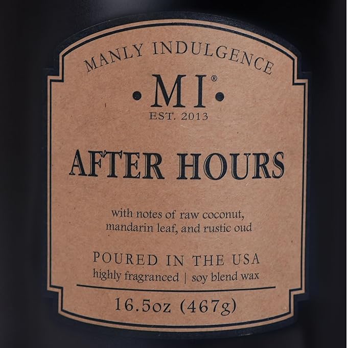 Manly Indulgence After Hours Scented Candles for Men, 2 Wick, 16.5 oz, Premium Soy Blend Wax, 60H Burn, Candles for Home Scented - Made in The USA