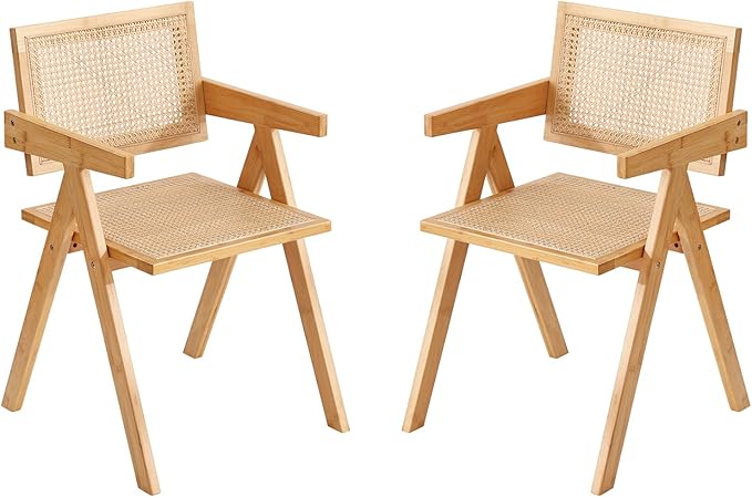 Tiita Rattan Accent Chairs, Mid Century Modern Dining Chairs Set of 2, Bamboo Living Room Chair for Reading Room Dining Kitchen, Wood