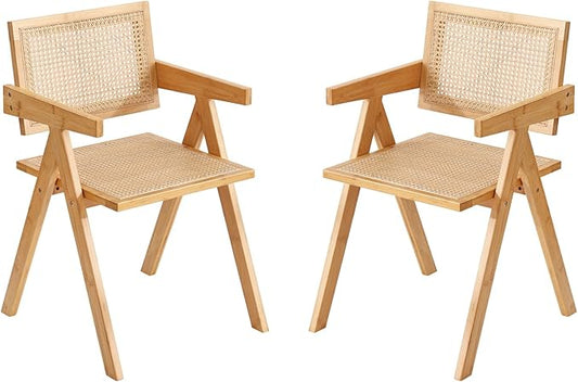 Tiita Rattan Accent Chairs, Mid Century Modern Dining Chairs Set of 2, Bamboo Living Room Chair for Reading Room Dining Kitchen, Wood