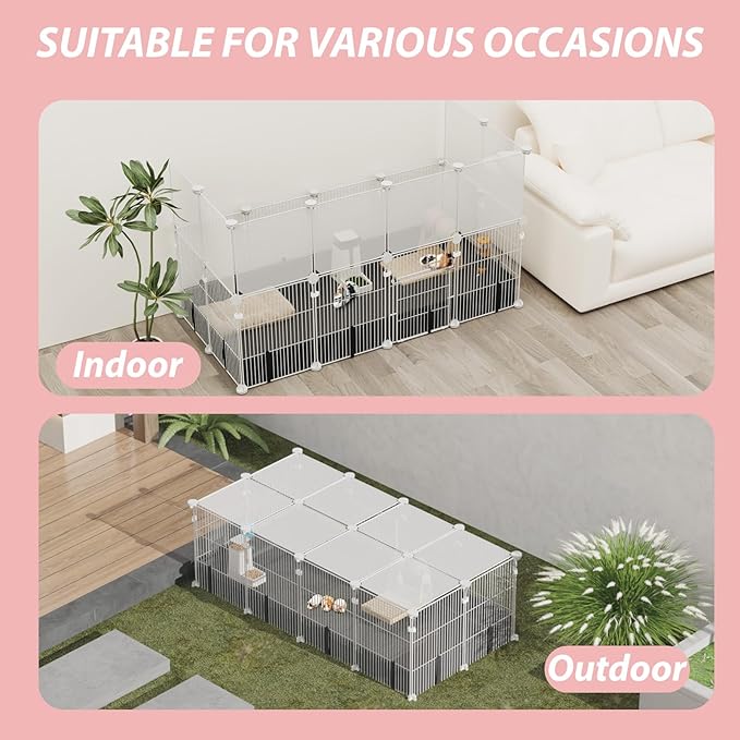 Small Animal Playpen with Waterproof Mat,Guinea Pig Cages,48"*26"*15.7"C&C Cage for Hamster,Rabbit,Bunny,Hedgehog,Chinchilla,Ferret,Indoor Outdoor Portable Metal Wire Yard Fence,Metal Pet Panels-20p